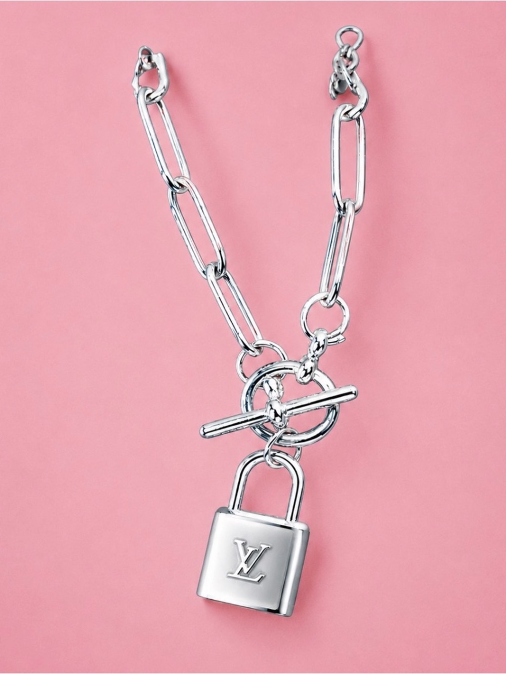 Authentic Silver Louis Vuitton Upcycled LV double-sided lock 🔒 charm necklace - Picture 8 of 9